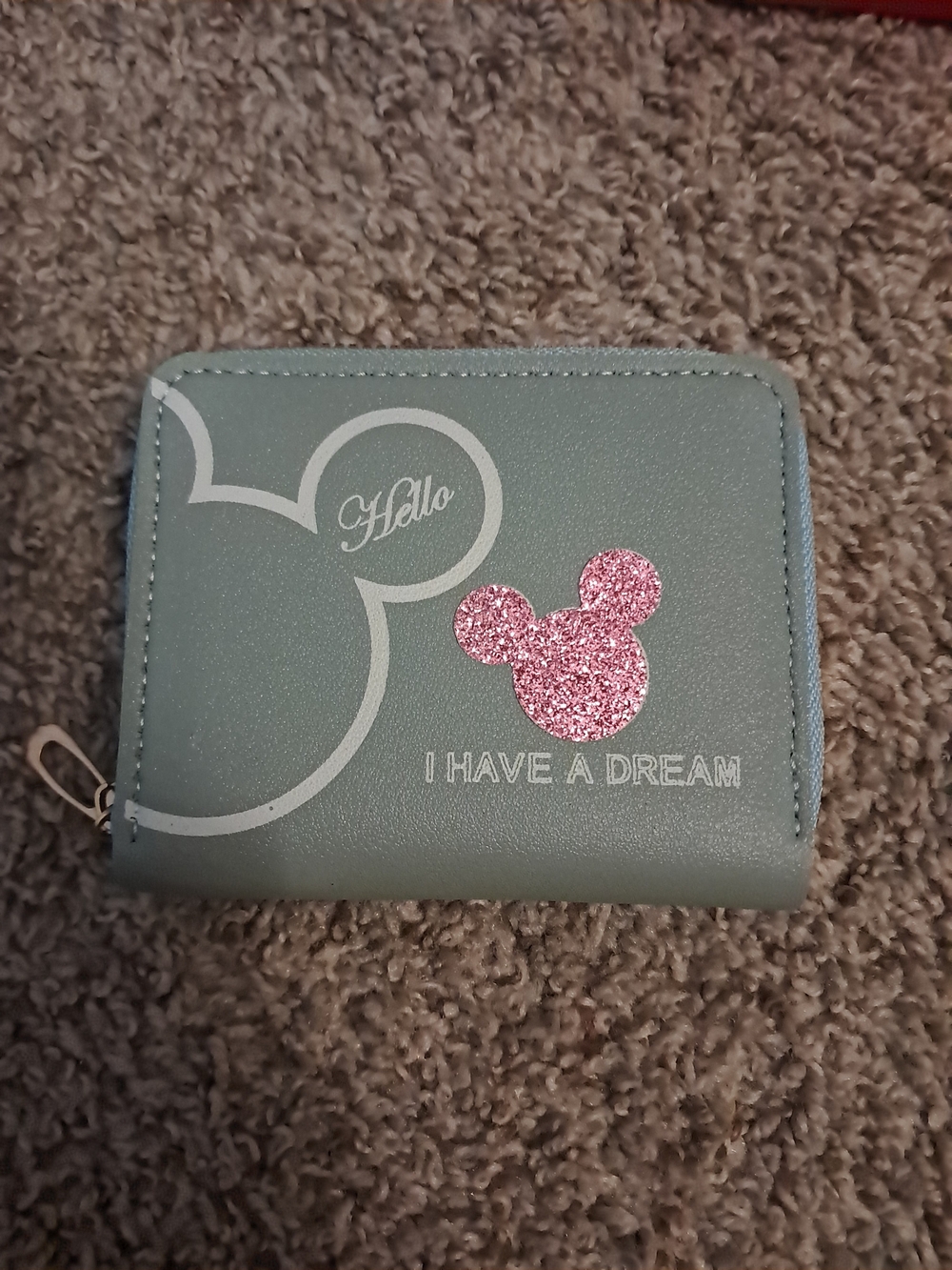 Hello I Have A Dream Mint Wallet with Pink Glitter Mickey